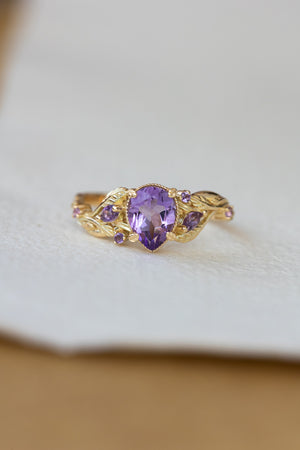 Amethyst engagement ring, gold vines and leaves proposal ring / Patricia - Eden Garden Jewelry™