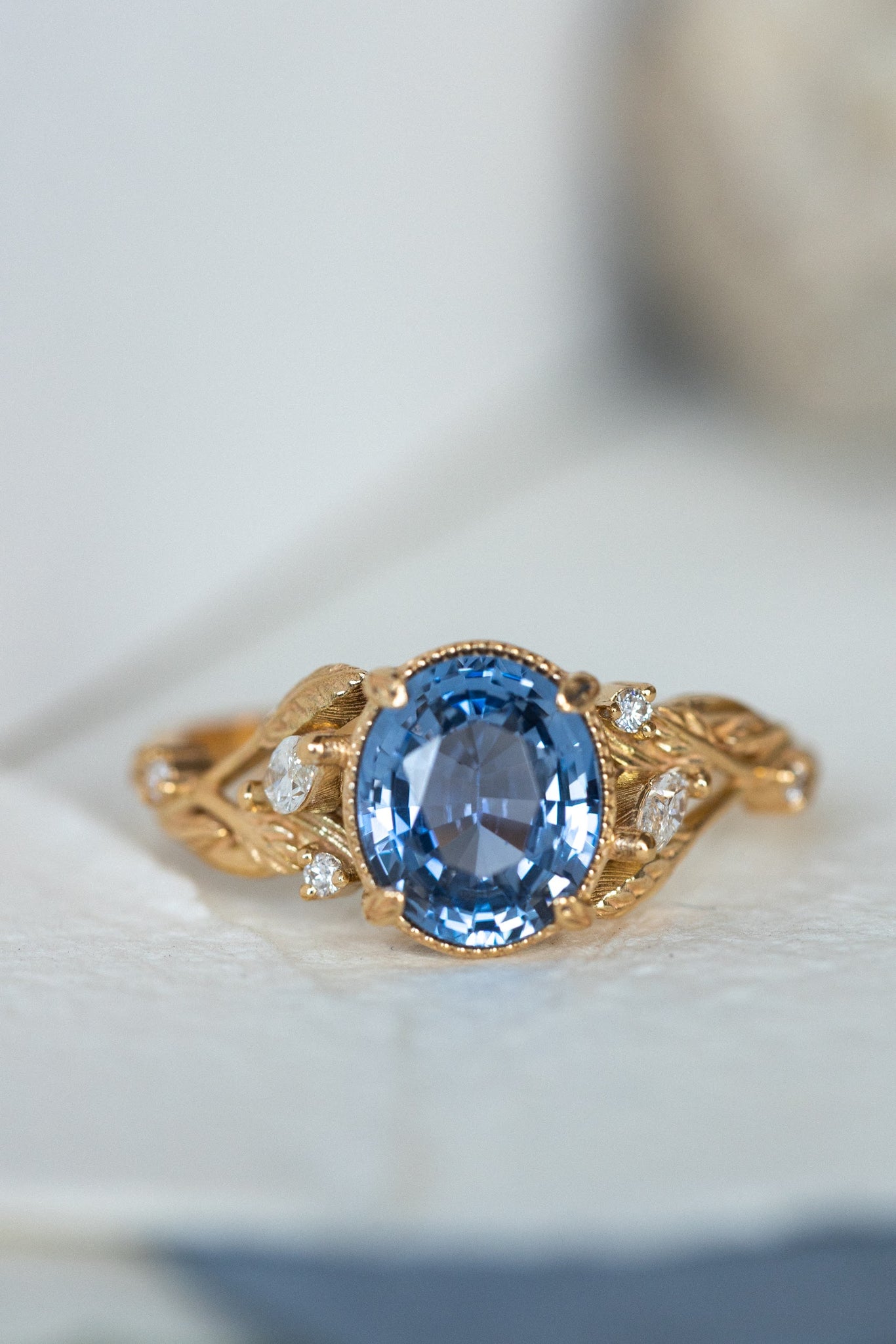 READY TO SHIP: Patricia ring in 14K yellow gold, natural sapphire oval cut 8x6* mm, accent natural diamonds, AVAILABLE RING SIZES: 6-8US - Eden Garden Jewelry™