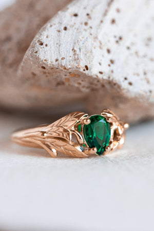 READY TO SHIP: Wisteria engagement ring with pear cut lab emerald in 14K rose gold, AVAILABLE RING SIZES: 4.25-6.25 US - Eden Garden Jewelry™
