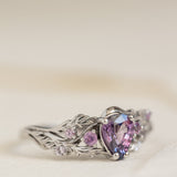 Natural bicolor purple sapphire nature inspired white gold engagement ring / Japanese Maple - Eden Garden Jewelry™