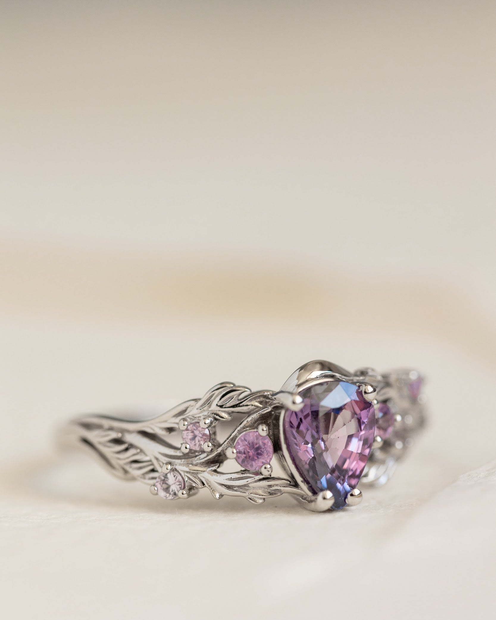 Natural bicolor purple sapphire nature inspired white gold engagement ring / Japanese Maple - Eden Garden Jewelry™