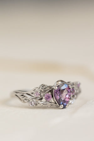 Natural bicolor purple sapphire nature inspired white gold engagement ring / Japanese Maple - Eden Garden Jewelry™