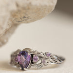 Natural bicolor purple sapphire nature inspired white gold engagement ring / Japanese Maple - Eden Garden Jewelry™