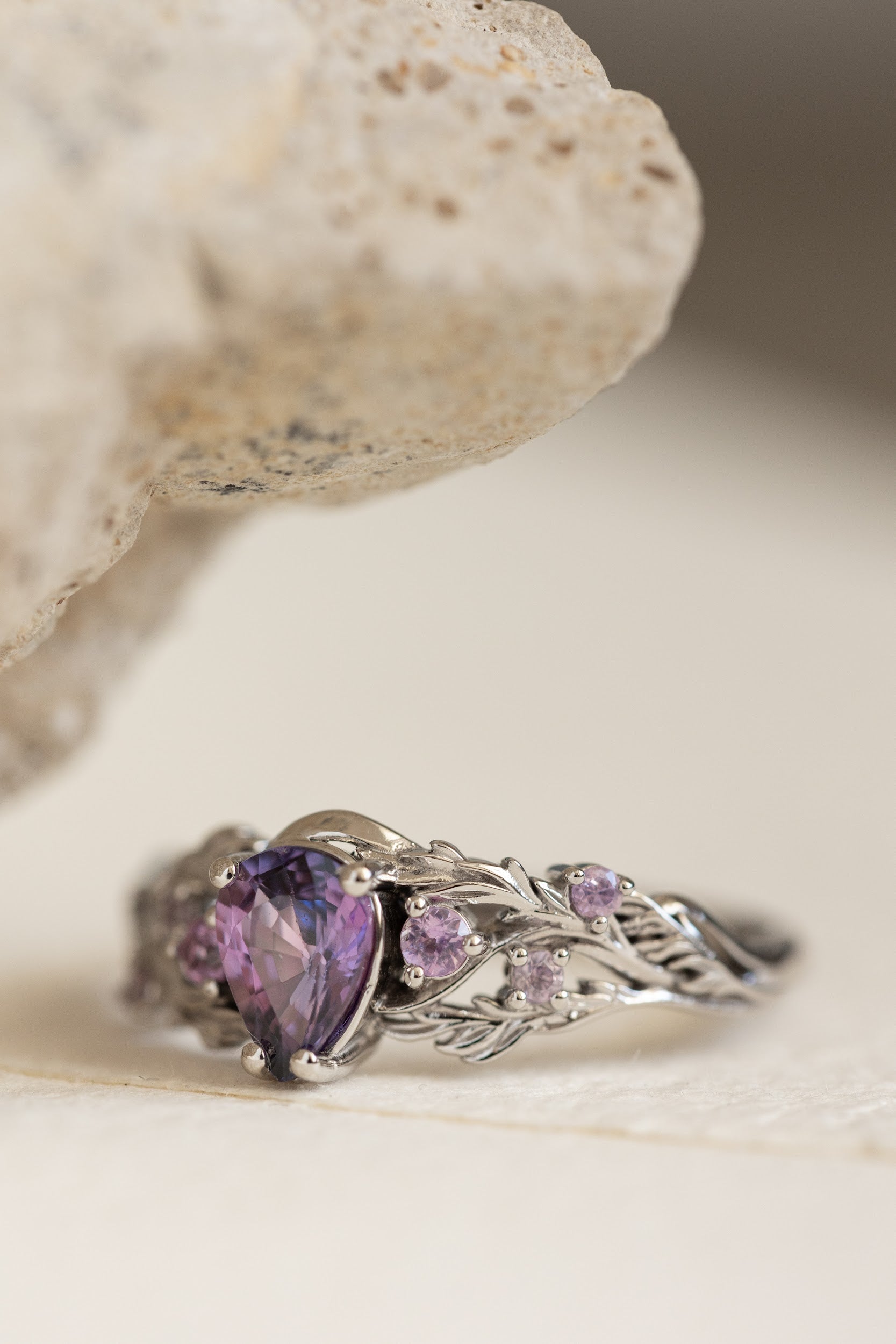 Natural bicolor purple sapphire nature inspired white gold engagement ring / Japanese Maple - Eden Garden Jewelry™