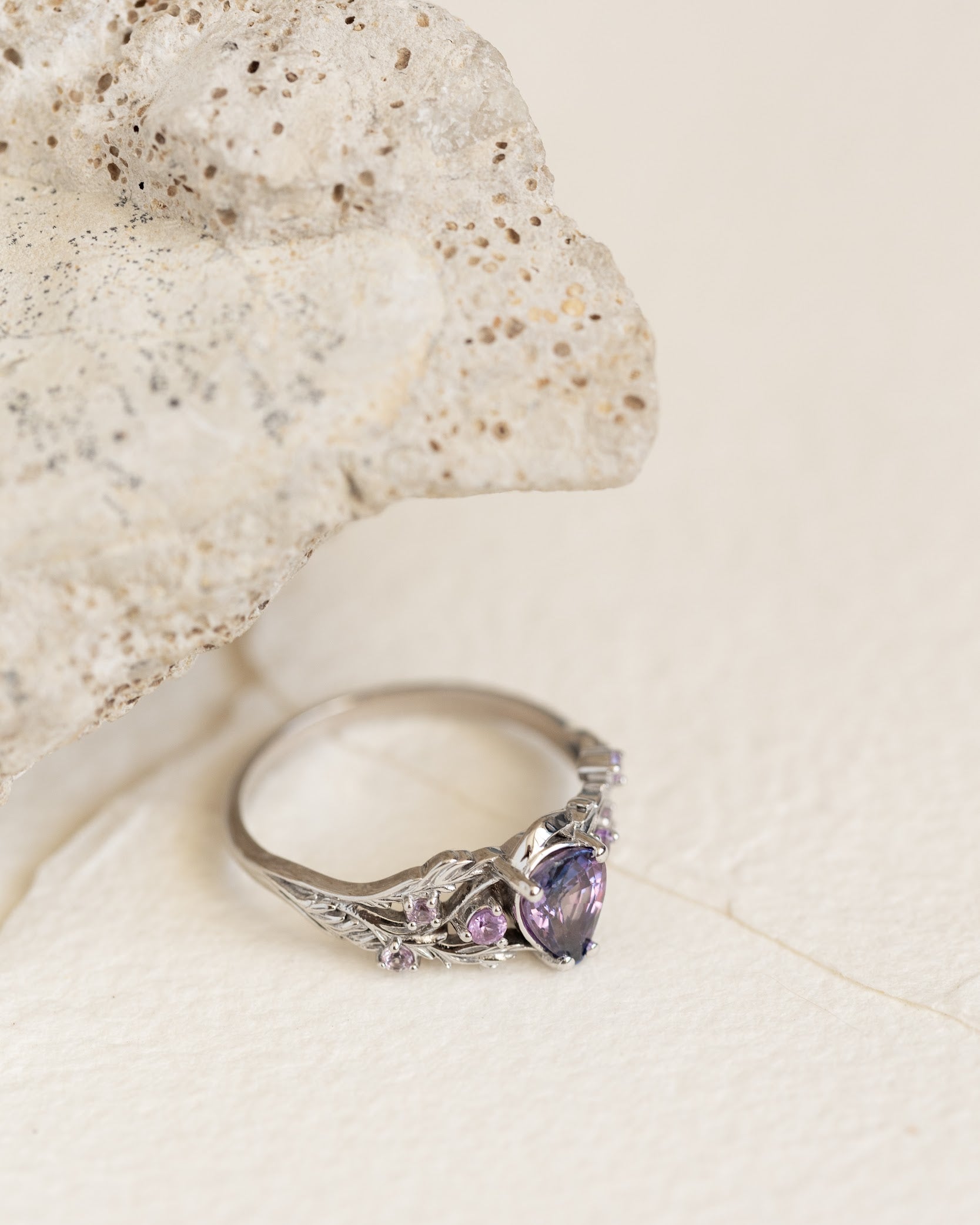 Natural bicolor purple sapphire nature inspired white gold engagement ring / Japanese Maple - Eden Garden Jewelry™