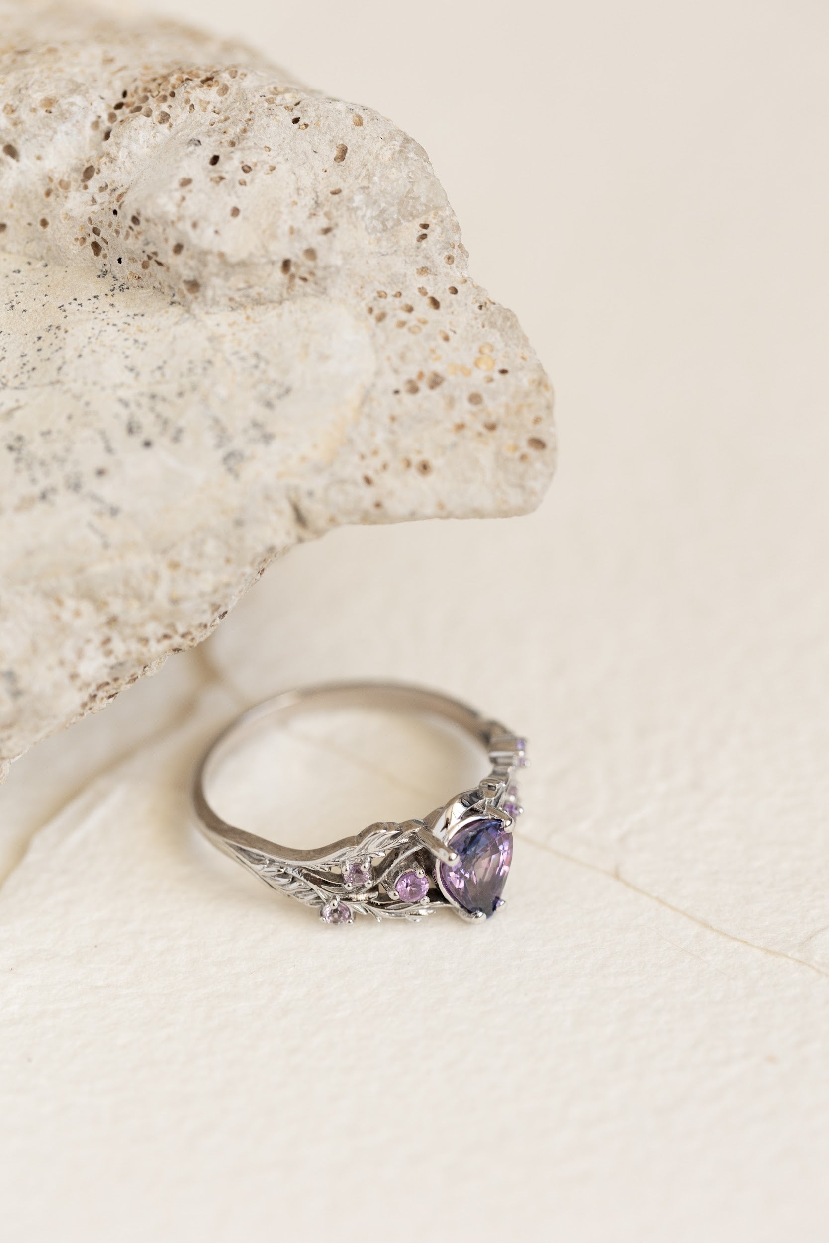 Natural bicolor purple sapphire nature inspired white gold engagement ring / Japanese Maple - Eden Garden Jewelry™