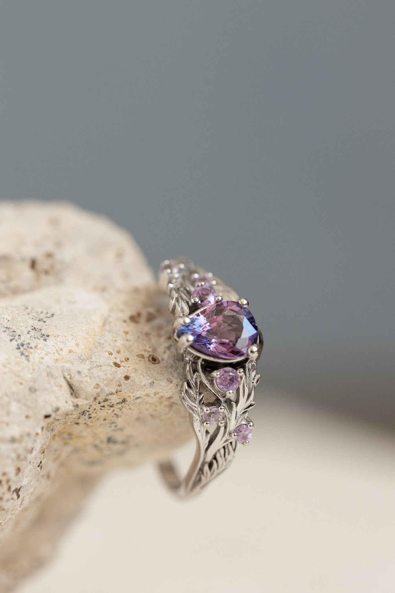 Natural bicolor purple sapphire nature inspired white gold engagement ring / Japanese Maple - Eden Garden Jewelry™