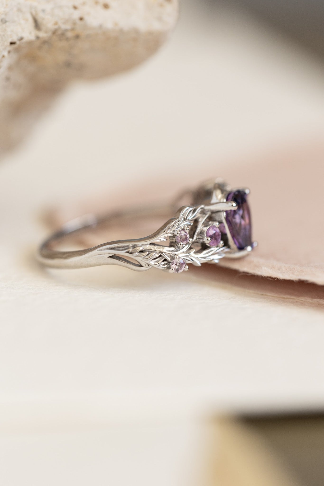 Natural bicolor purple sapphire nature inspired white gold engagement ring / Japanese Maple - Eden Garden Jewelry™