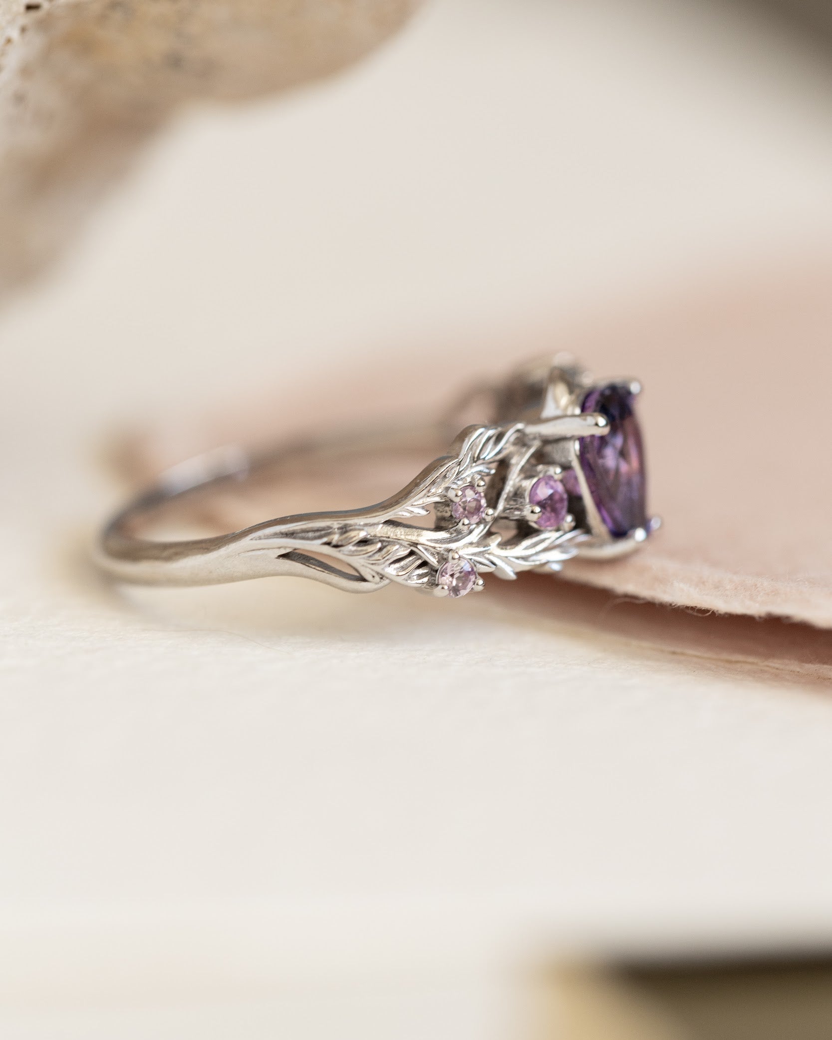 Natural bicolor purple sapphire nature inspired white gold engagement ring / Japanese Maple - Eden Garden Jewelry™