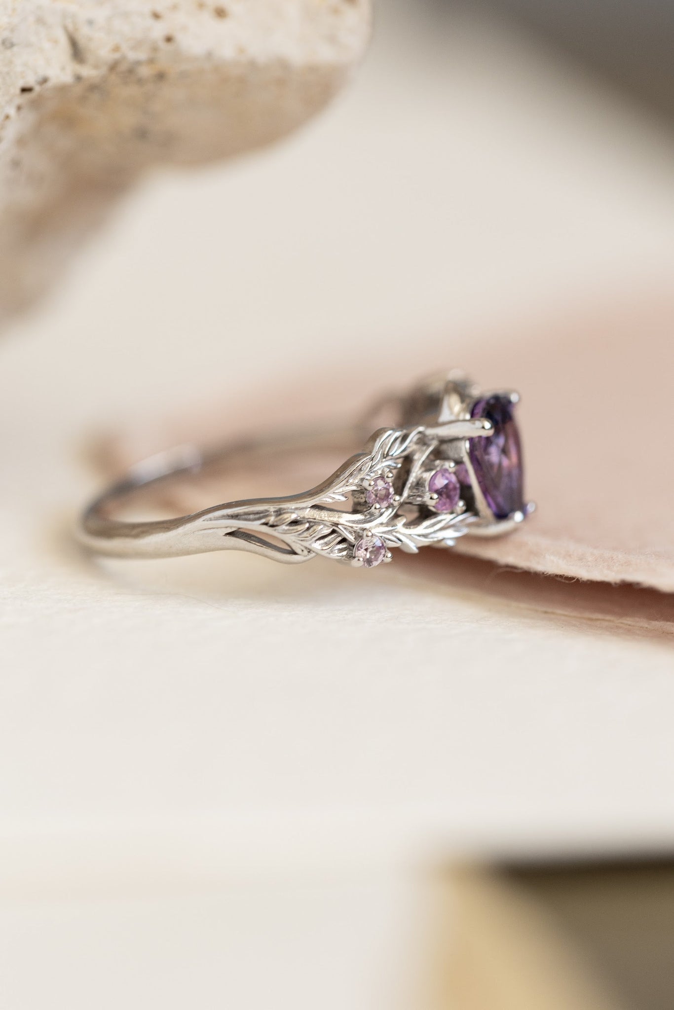 READY TO SHIP: Japanese Maple in 14k white gold natural bicolor purple sapphire nature inspired engagement ring, AVAILABLE RING SIZES: 6-8 US - Eden Garden Jewelry™