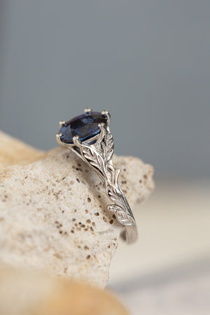 READY TO SHIP: Freesia in 14K white gold, oval cut natural blue sapphire, AVAILABLE RING SIZES: 6-8 US - Eden Garden Jewelry™