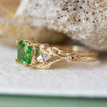 Tsavorite garnet engagement ring, gold ring with leaves and diamonds / Patricia - Eden Garden Jewelry™