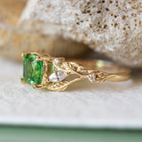 Tsavorite garnet engagement ring, gold ring with leaves and diamonds / Patricia - Eden Garden Jewelry™