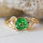 Tsavorite garnet engagement ring, gold ring with leaves and diamonds / Patricia - Eden Garden Jewelry™