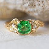 Tsavorite garnet engagement ring, gold ring with leaves and diamonds / Patricia - Eden Garden Jewelry™