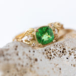 Tsavorite garnet engagement ring, gold ring with leaves and diamonds / Patricia - Eden Garden Jewelry™