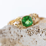 Tsavorite garnet engagement ring, gold ring with leaves and diamonds / Patricia - Eden Garden Jewelry™