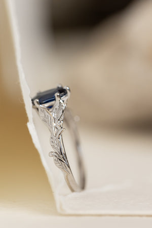 READY TO SHIP: Freesia in 14K white gold, oval cut natural blue sapphire, AVAILABLE RING SIZES: 6-8 US - Eden Garden Jewelry™