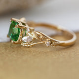 Tsavorite garnet engagement ring, gold ring with leaves and diamonds / Patricia - Eden Garden Jewelry™