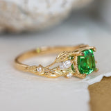 Tsavorite garnet engagement ring, gold ring with leaves and diamonds / Patricia - Eden Garden Jewelry™