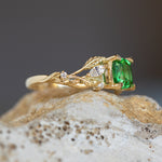 Tsavorite garnet engagement ring, gold ring with leaves and diamonds / Patricia - Eden Garden Jewelry™