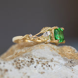 Tsavorite garnet engagement ring, gold ring with leaves and diamonds / Patricia - Eden Garden Jewelry™