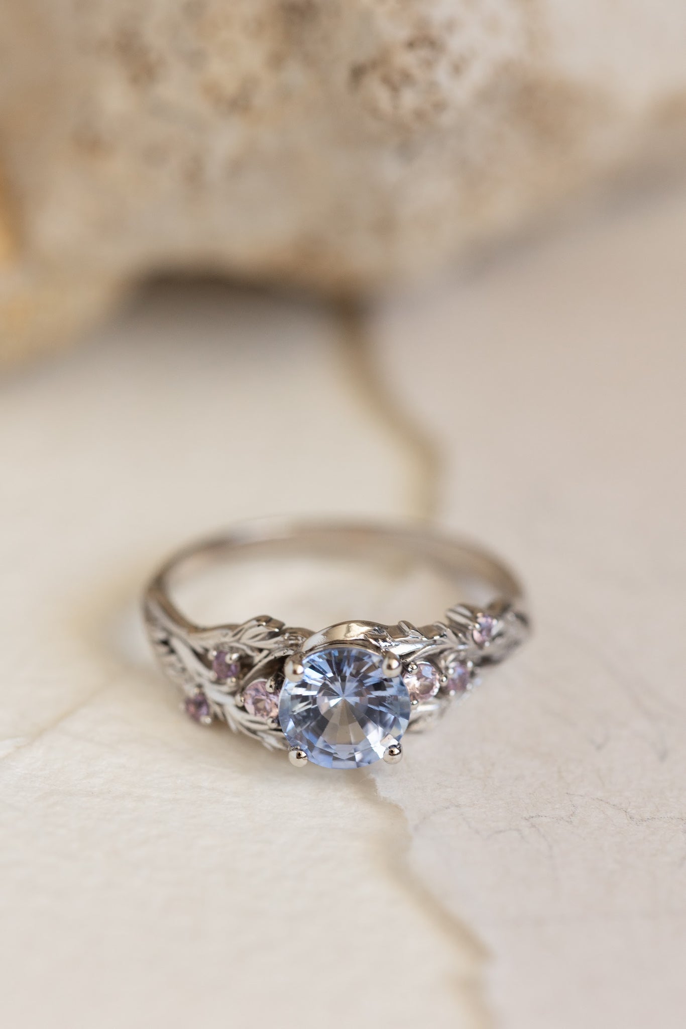 READY TO SHIP: Japanese Maple in 14K white gold, natural sapphire 6.5 mm, AVAILABLE RING SIZES: 5.75 -7.75  US - Eden Garden Jewelry™