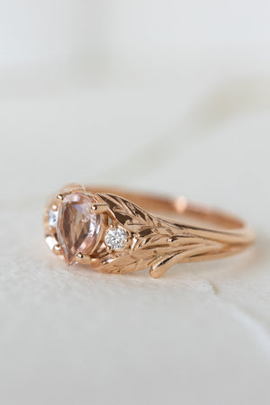 Morganite and side diamonds engagement ring, nature inspired gold proposal ring  / Wisteria - Eden Garden Jewelry™