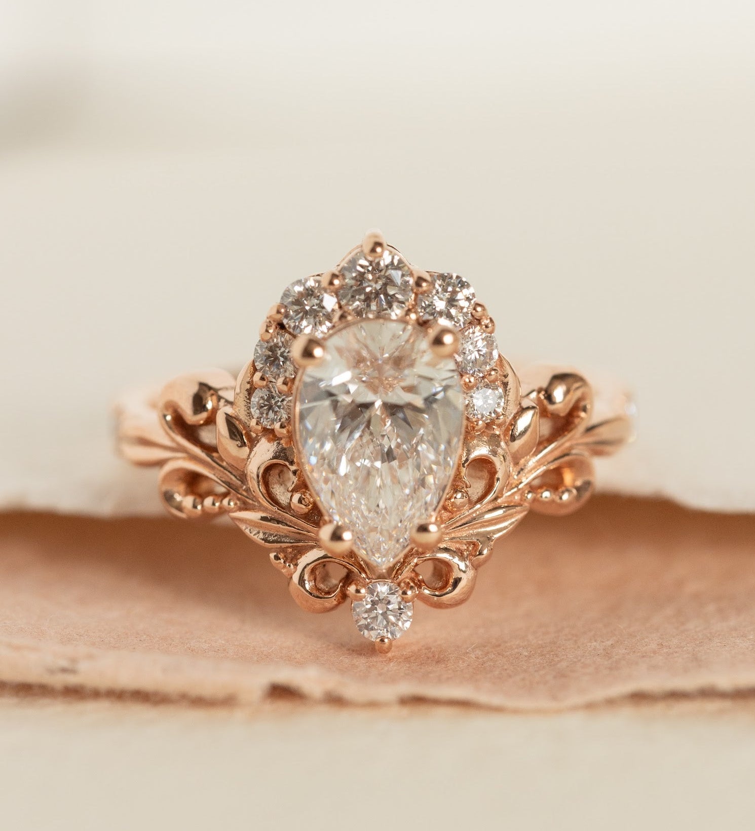 Lab grown diamond engagement ring, nature inspired  rose gold ring with diamond halo / Sophie - Eden Garden Jewelry™