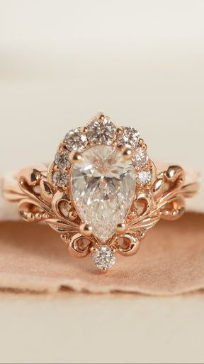 Lab grown diamond engagement ring, nature inspired  rose gold ring with diamond halo / Sophie - Eden Garden Jewelry™