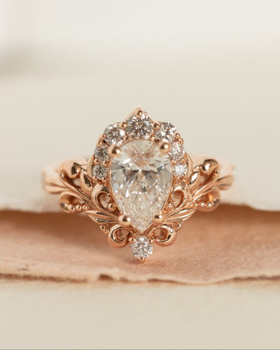 Lab grown diamond engagement ring, nature inspired  rose gold ring with diamond halo / Sophie - Eden Garden Jewelry™