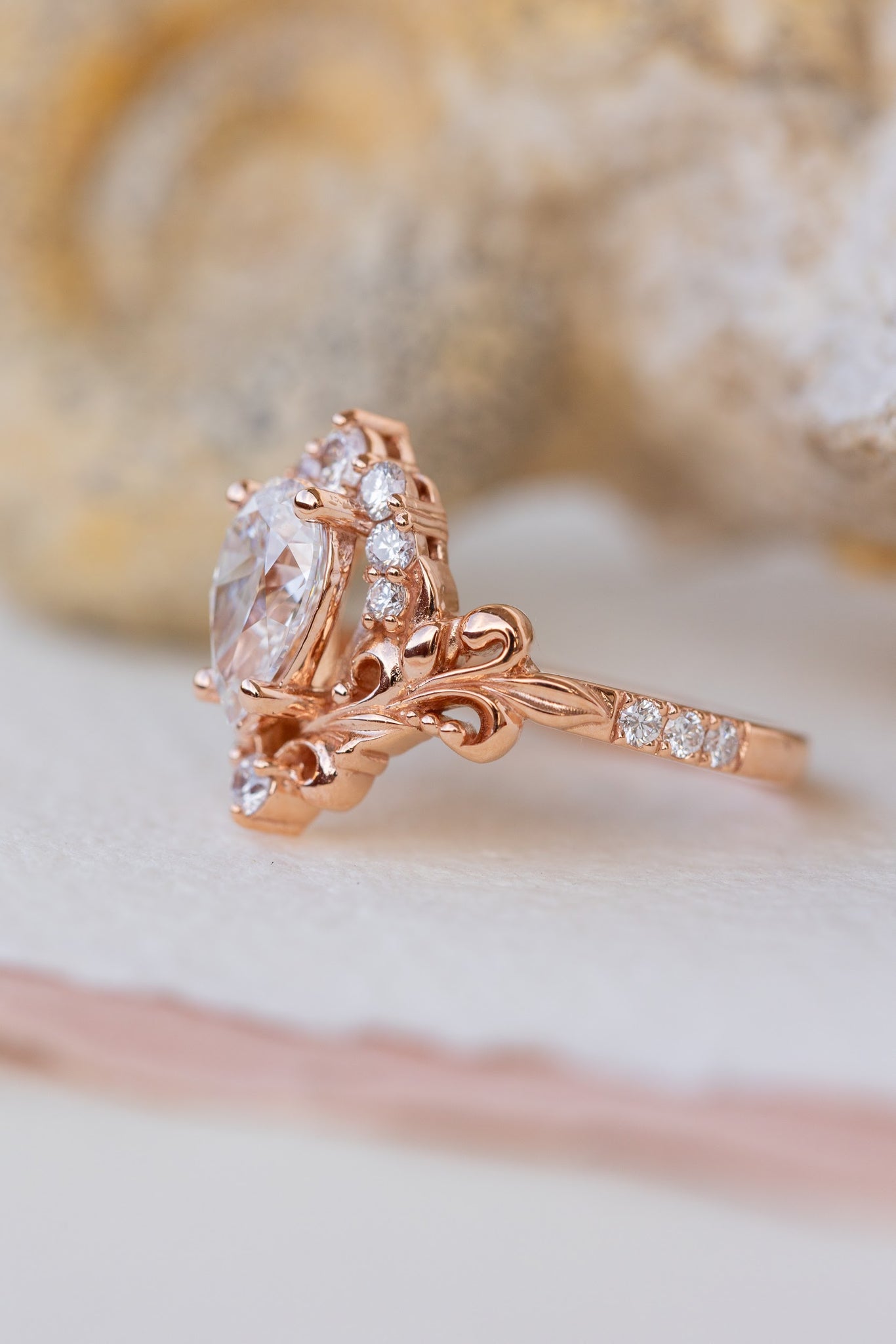 Lab grown diamond engagement ring, nature inspired  rose gold ring with diamond halo / Sophie - Eden Garden Jewelry™