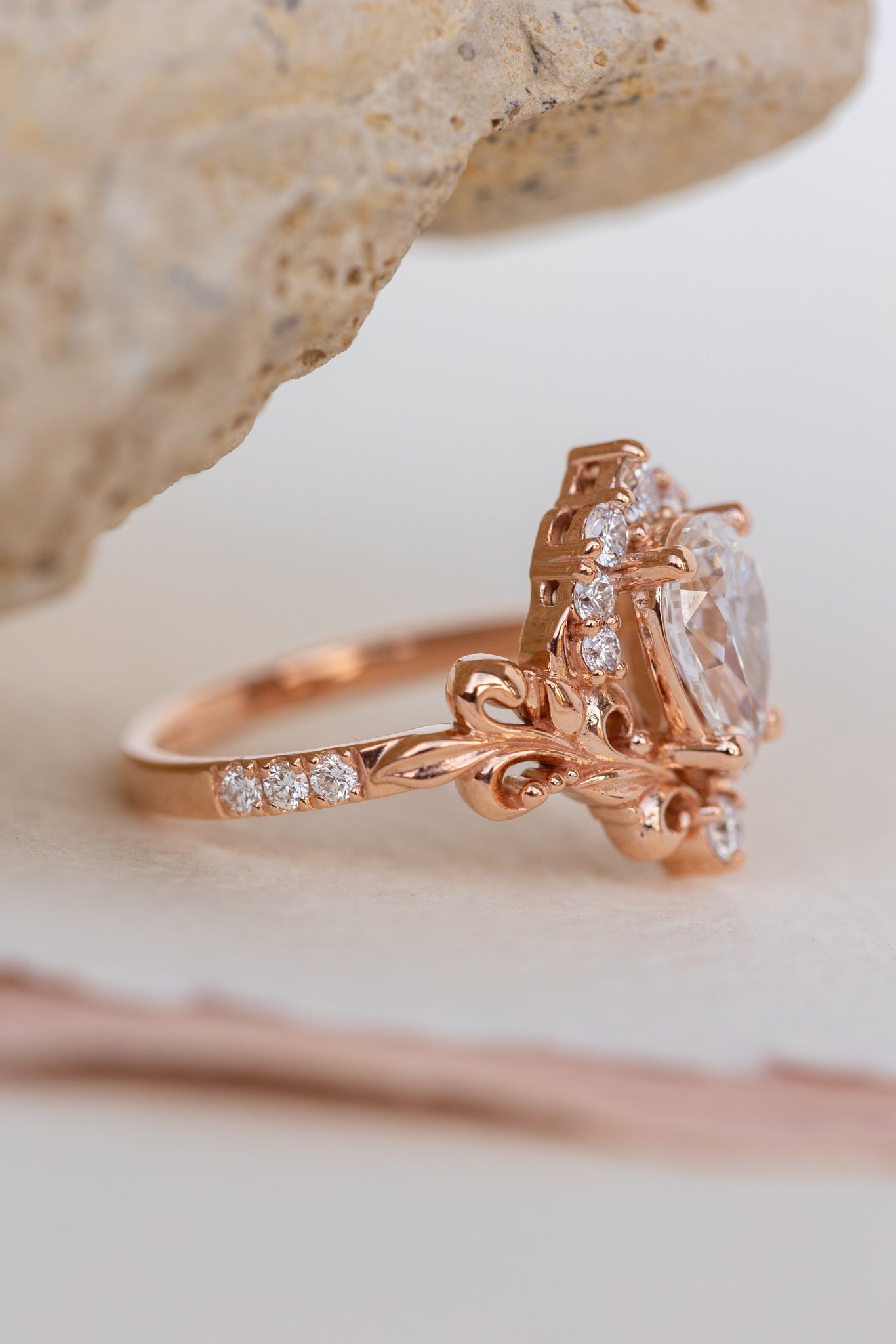 Lab grown diamond engagement ring, nature inspired  rose gold ring with diamond halo / Sophie - Eden Garden Jewelry™