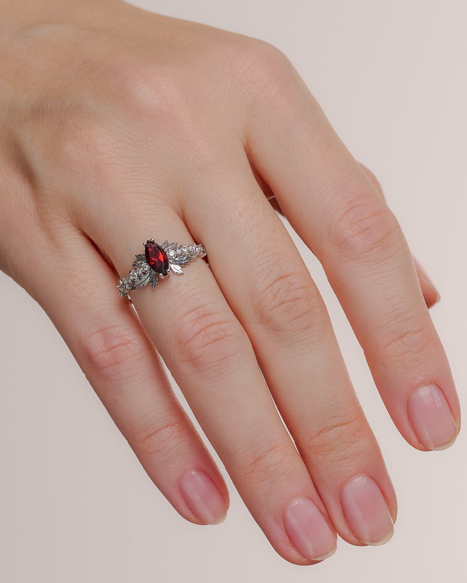 Garnet engagement ring with diamonds / Verbena - Eden Garden Jewelry™