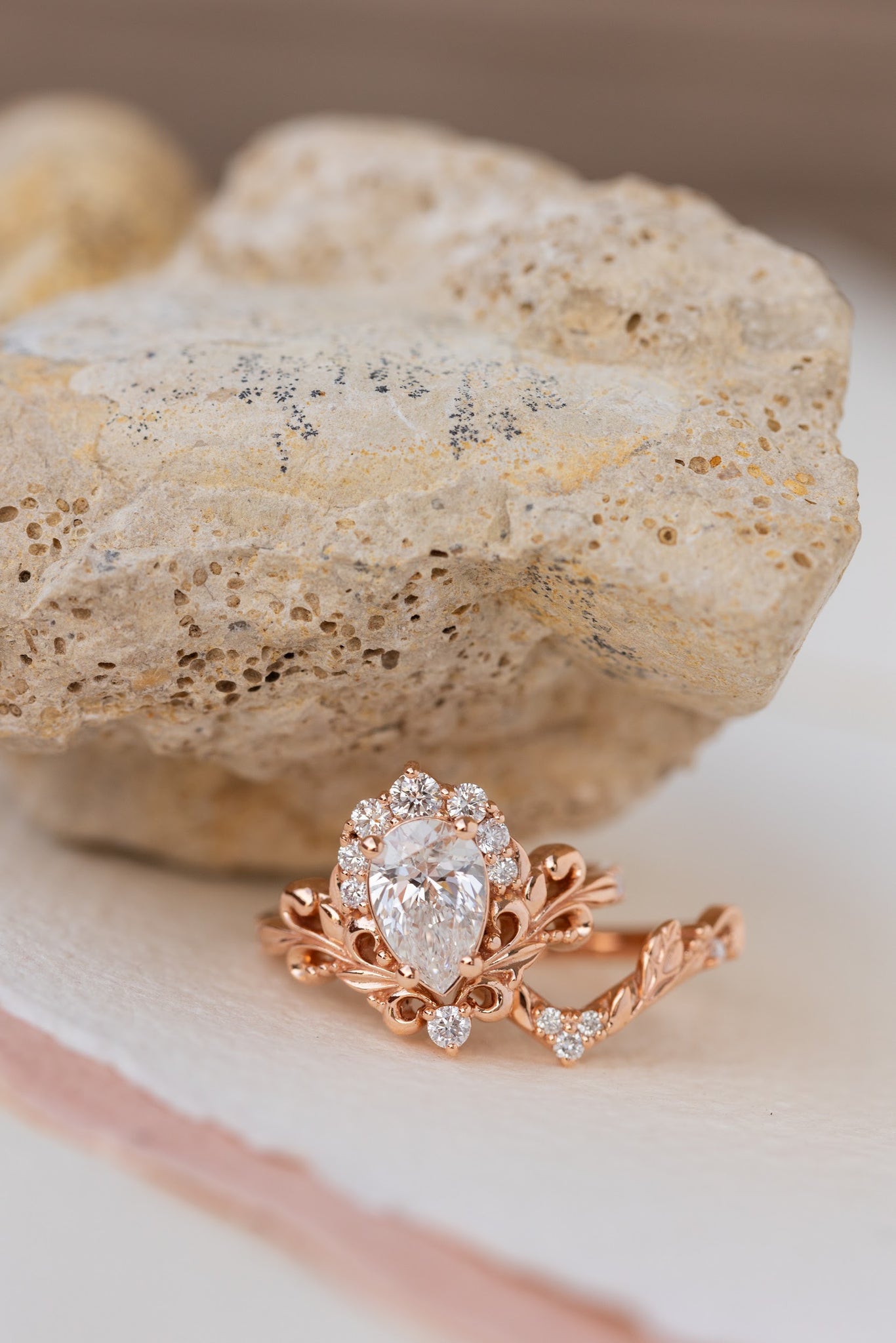 Sophie | custom bridal ring set for pear cut gemstone 9x6 mm