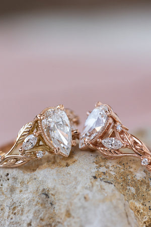 READY TO SHIP: Patricia ring in 14K or 18K rose gold, lab grown diamond pear cut 9x7* mm, accents lab grown diamonds, AVAILABLE RING SIZES: 5.5-8US - Eden Garden Jewelry™
