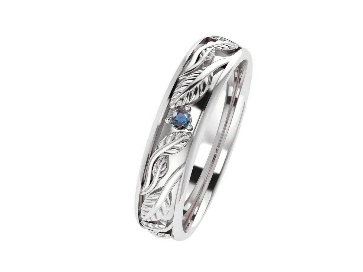 Custom order/MODIFICATION: Patricia wedding band with alexandrite, moonstone & moissanite - Eden Garden Jewelry™