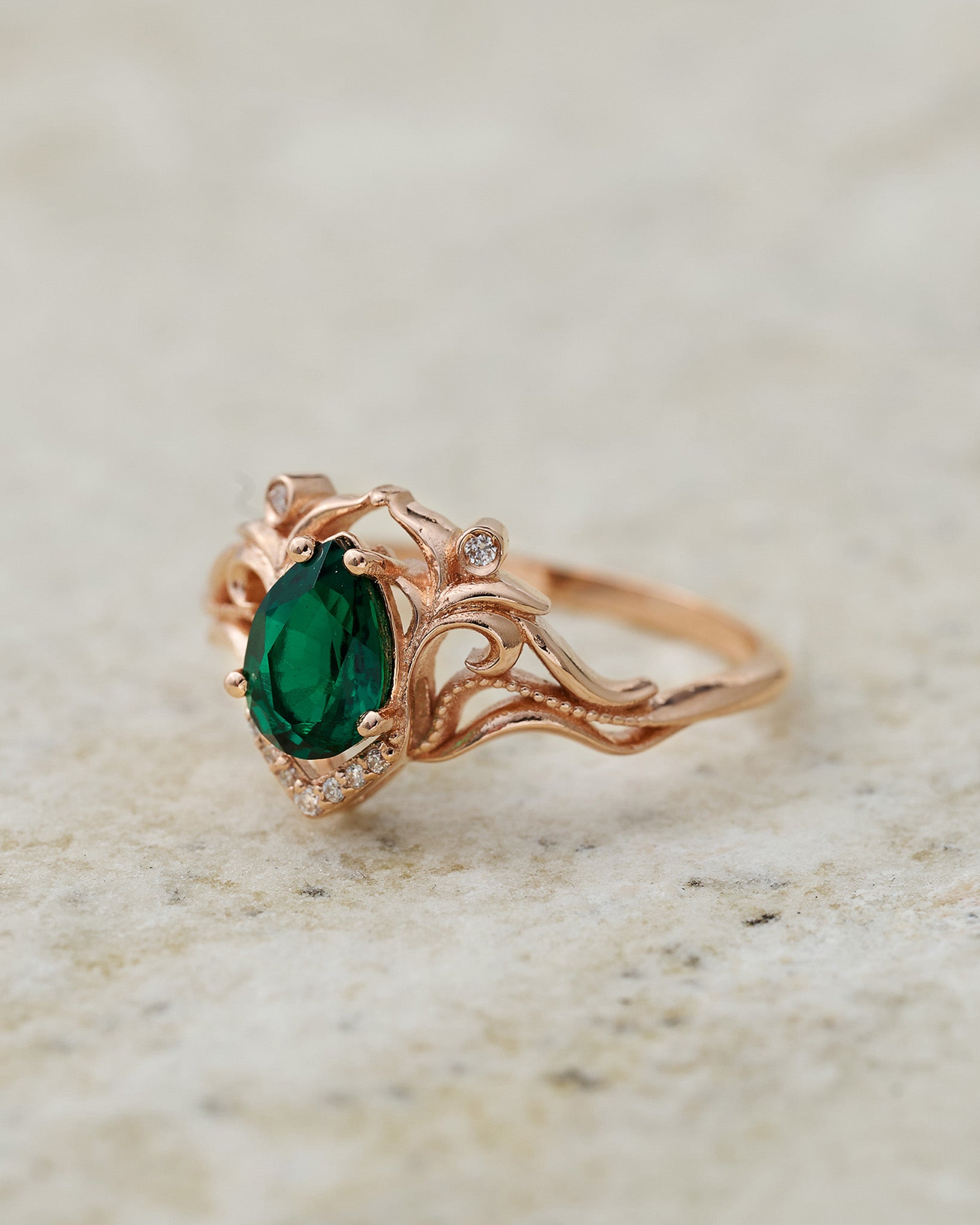 Lab emerald and diamonds engagement ring / Lida small - Eden Garden Jewelry™