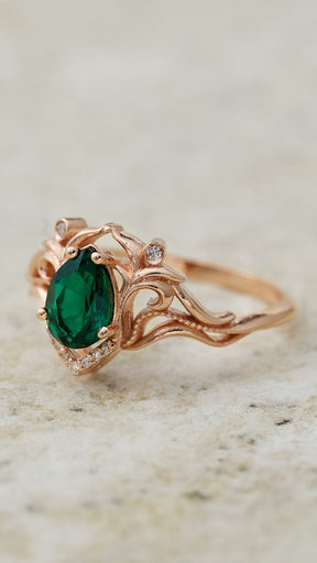 Lab emerald and diamonds engagement ring / Lida small - Eden Garden Jewelry™