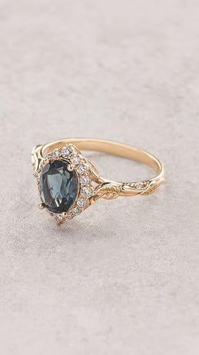 London blue topaz engagement ring with diamond halo / Florentina - Eden Garden Jewelry™