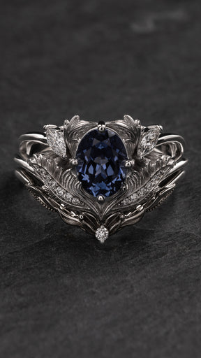 Royal blue lab sapphire bridal ring set / Adonis - Eden Garden Jewelry™