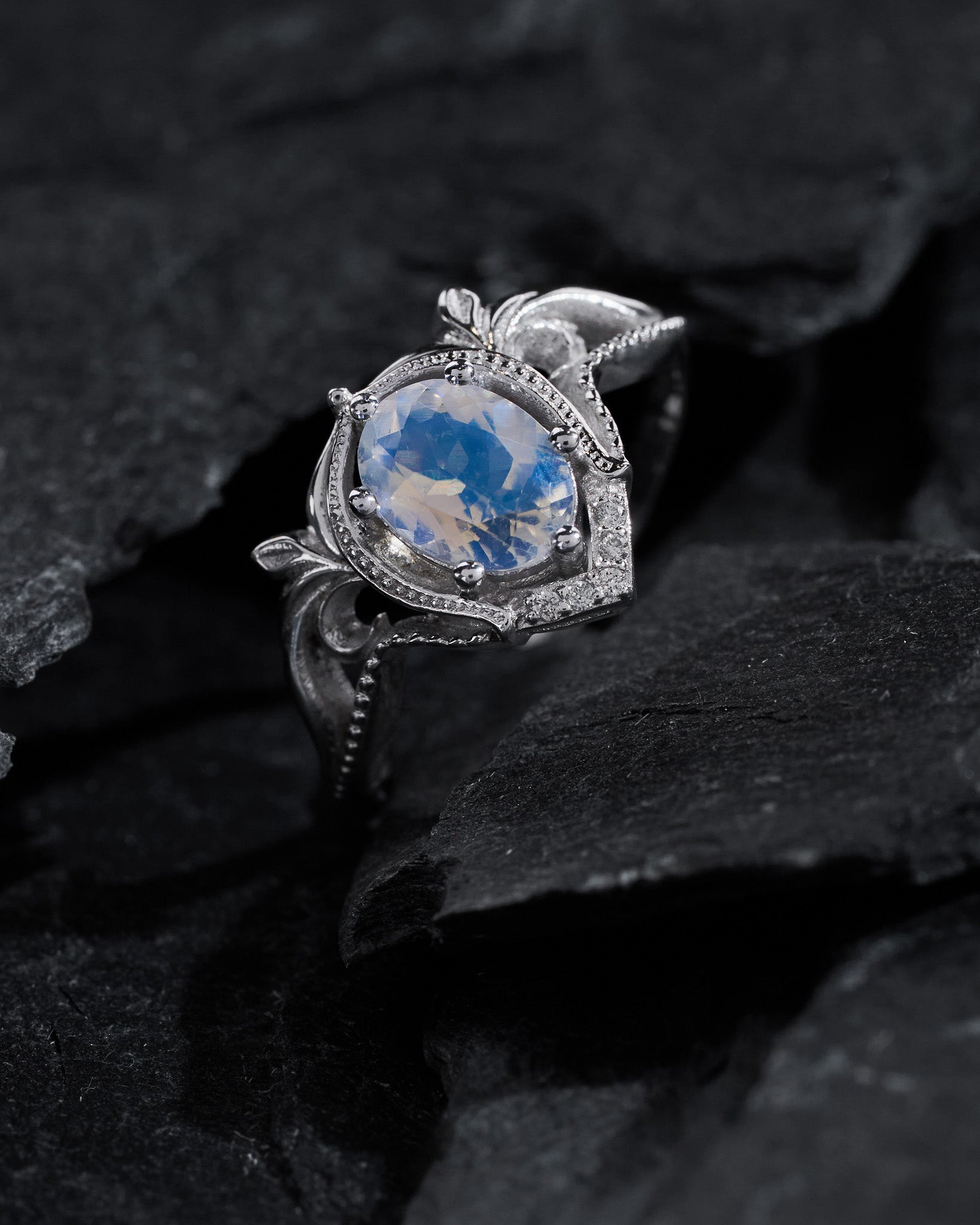 Oval moonstone art nouveau bridal set / Lida - Eden Garden Jewelry™