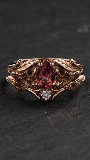 Lab padparadscha sapphire ring with diamond wedding band / Wisteria - Eden Garden Jewelry™