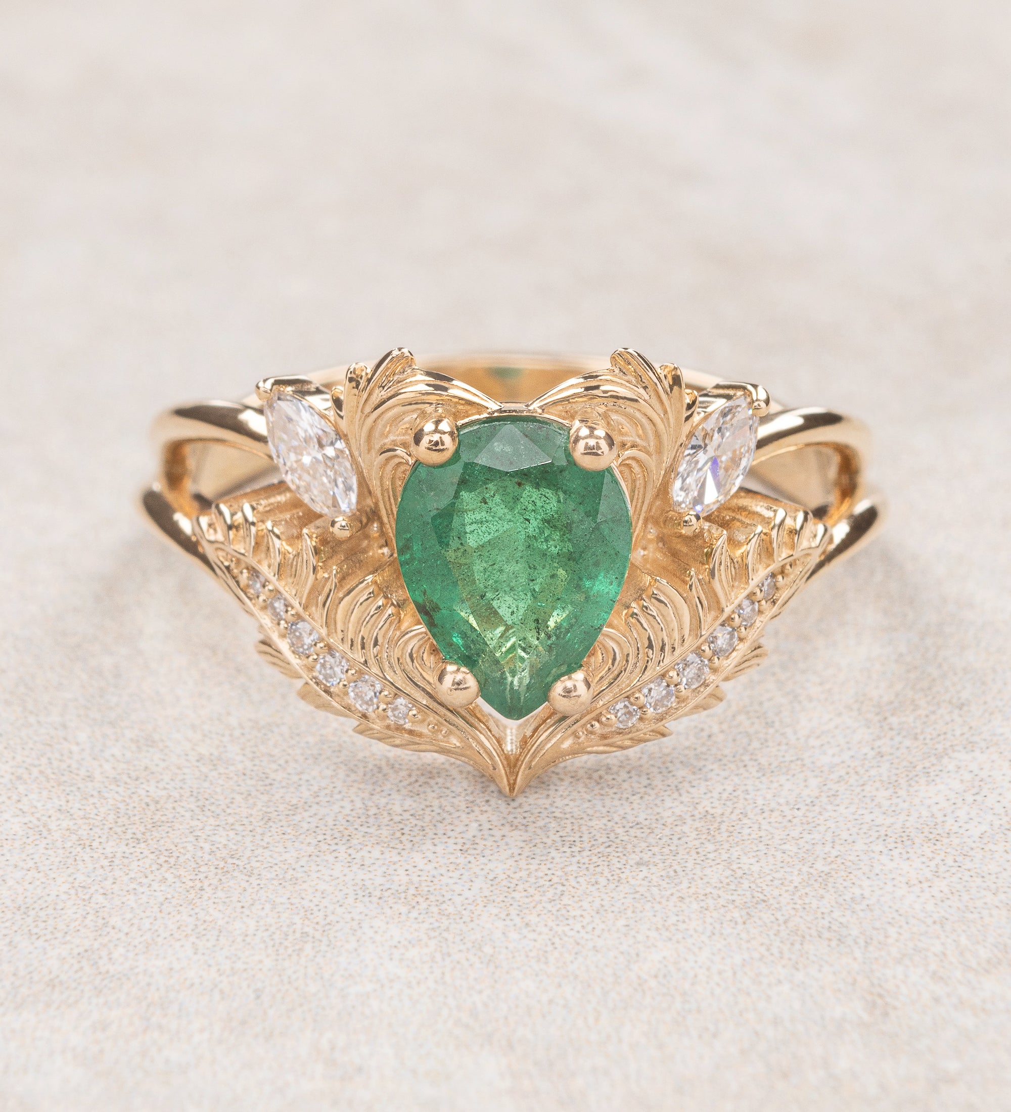 READY TO SHIP: Adonis in 14K yellow gold, natural emerald 8x6 mm, lab diamonds, RING SIZE 5.5 - 8.5 US - Eden Garden Jewelry™