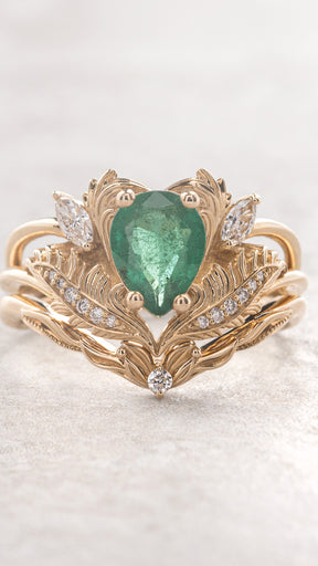 Nature inspired emerald engagement ring set / Adonis - Eden Garden Jewelry™