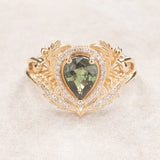 Green sapphire engagement ring with diamond halo / Adonis halo