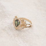 Green sapphire engagement ring with diamond halo / Adonis halo