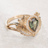 Green sapphire engagement ring with diamond halo / Adonis halo