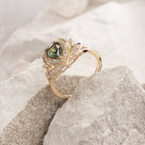 Green sapphire engagement ring with diamond halo / Adonis halo