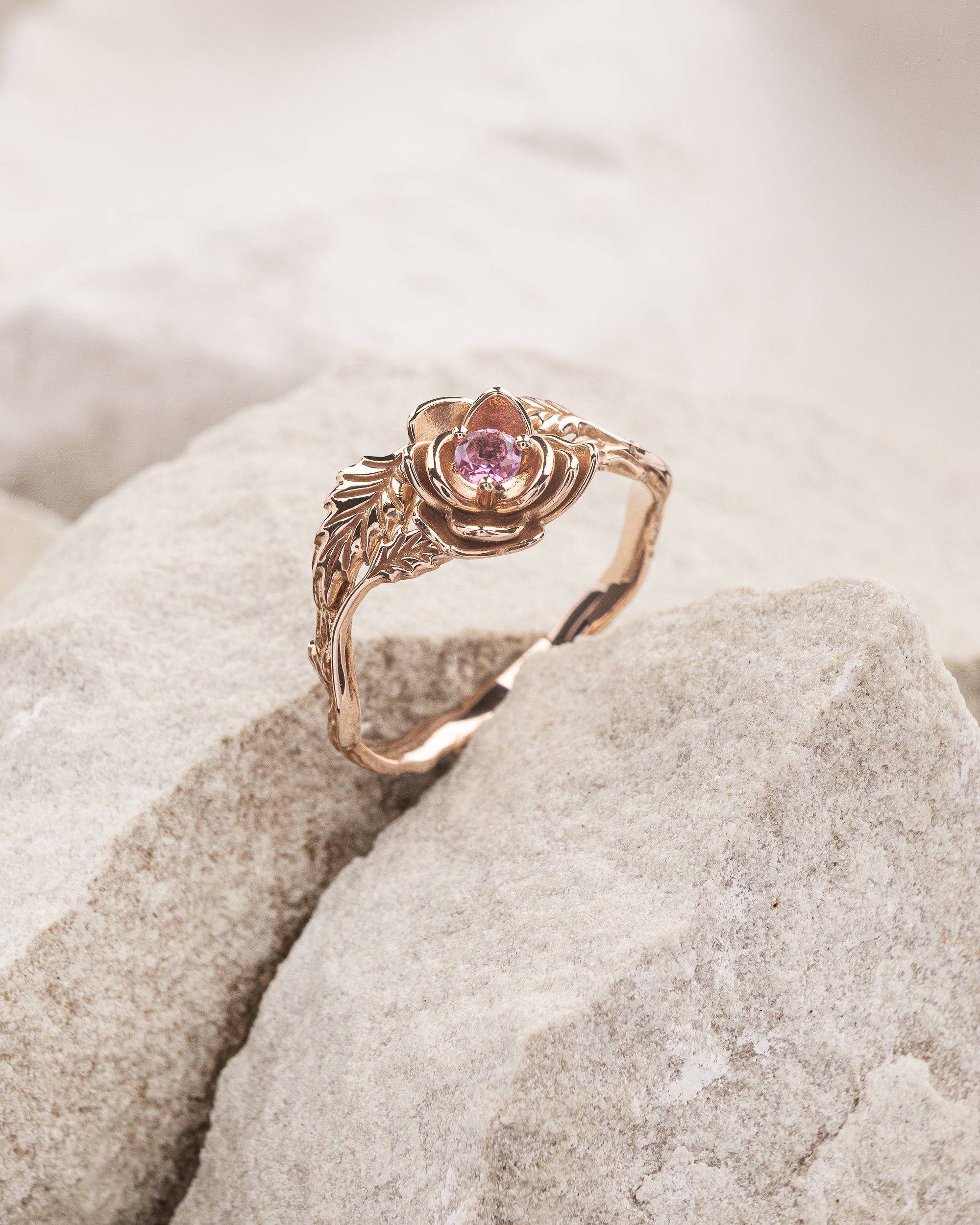 READY TO SHIP Blooming Rose bridal RING set in 14K Rose gold with natural tourmaline and accent lab grown diamonds, RING SIZE 5 - 8 US READY TO SHIP Blooming Rose bridal RING set in 14K Rose gold with natural tourmaline and accent lab grown diamonds, RING SIZE 5 - 8 US